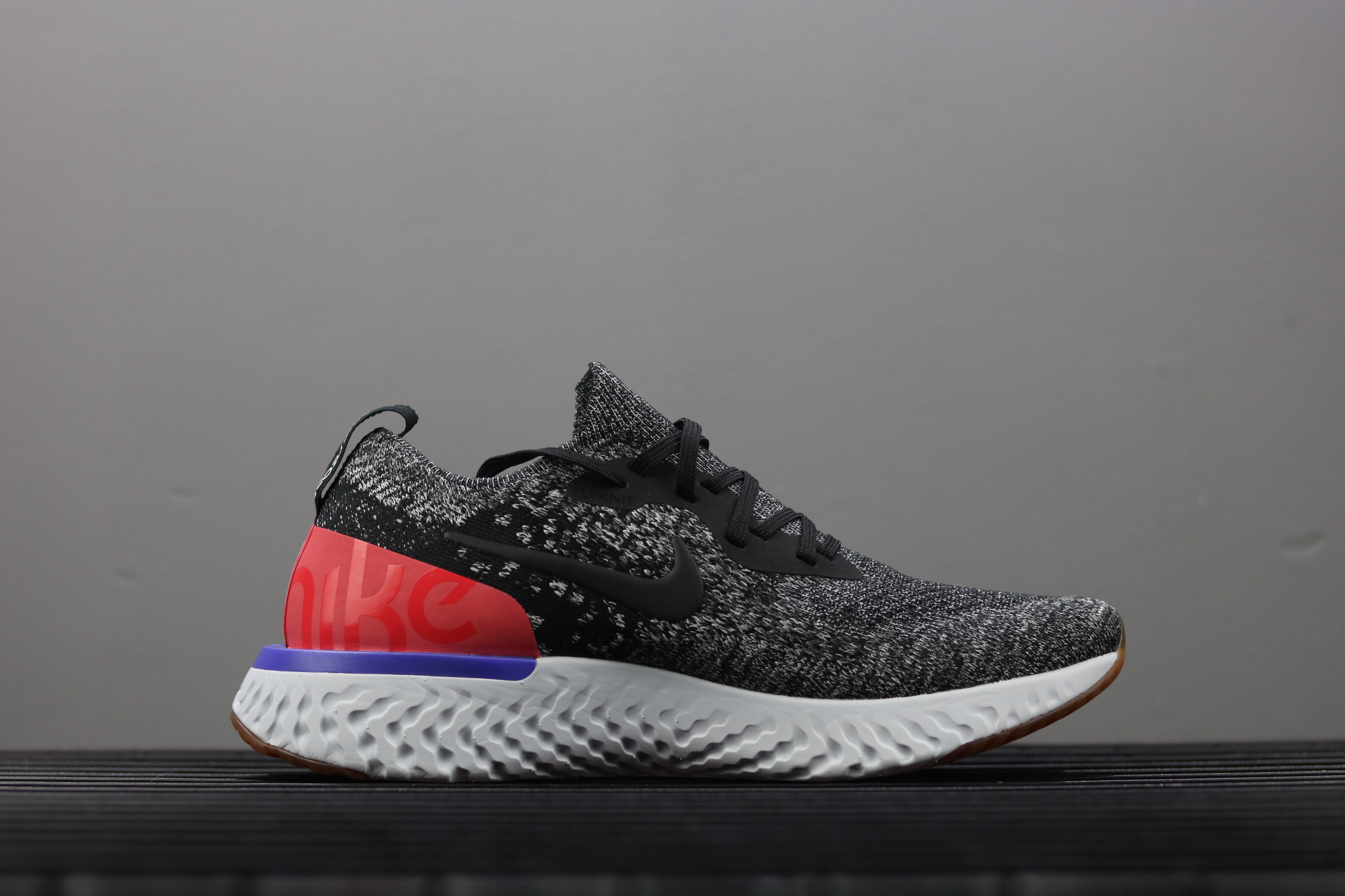 Nike Epic React Flyknit Grey Black Red Shoes - Click Image to Close